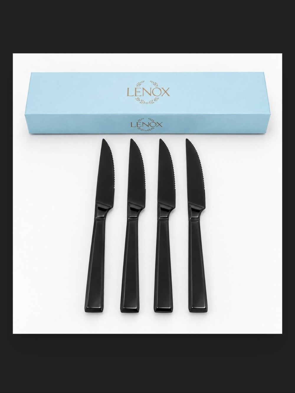 Lenox Black Dinner Knife Set - 4 Piece Sleek Stainless Flatware. BRAND NEW!!!